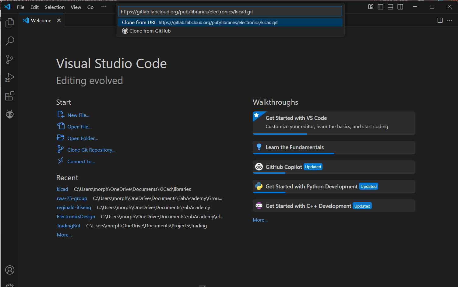 Cloning repository in Visual Studio Code